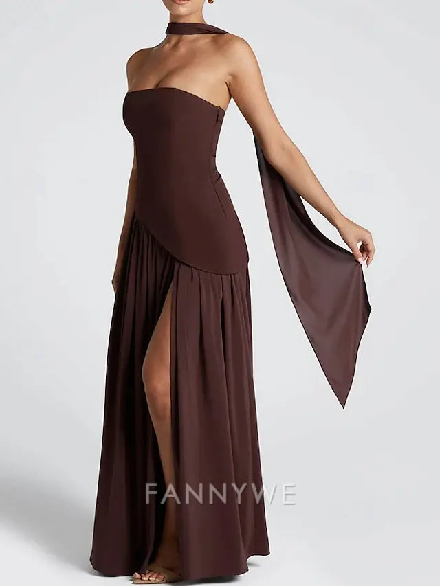 FannyWe Vestido Largo Sencillo para Mujer Vestido Maxi Vestido Blanco Vestido de Graduación Vestido de Fiesta Moda Fiesta Fiesta de Noche Salir Corte Regular Liso Sin Mangas Sin Tirantes Blanco Amarillo Vino Azul Marino Verano