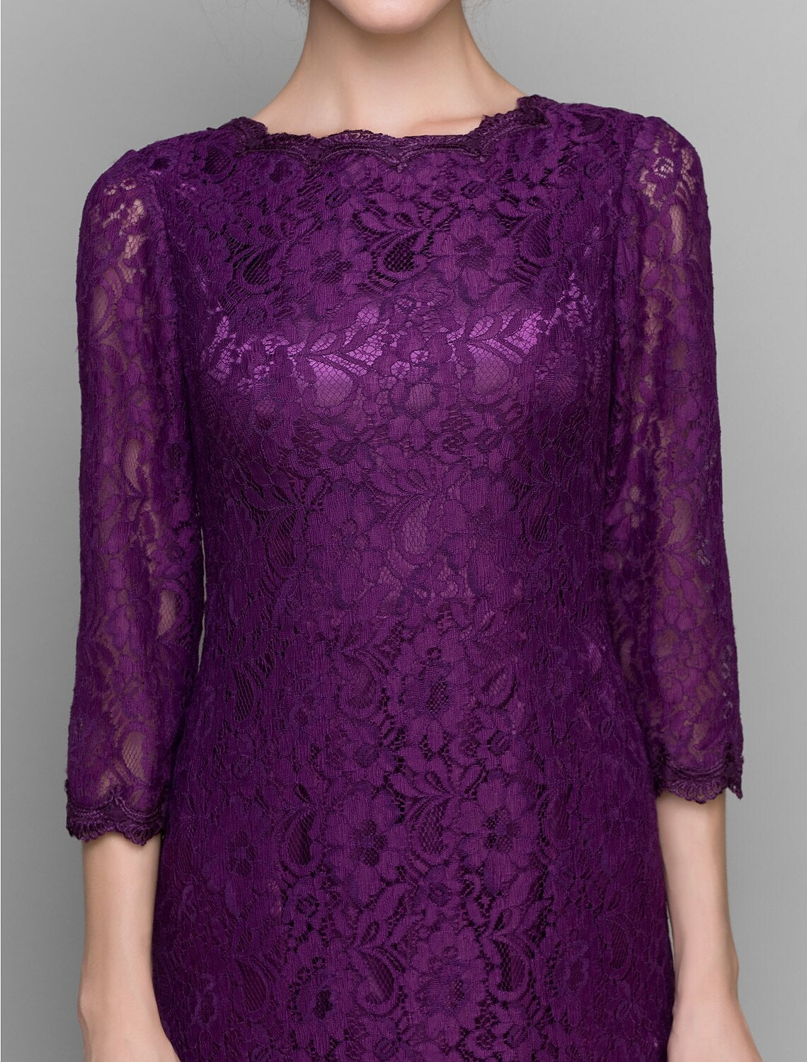 Vestido de Madre de la Novia con Corte Vaina/Columna, Escote Barco, Largo hasta los Tobillos, Encaje, Manga 3/4, No con Encaje