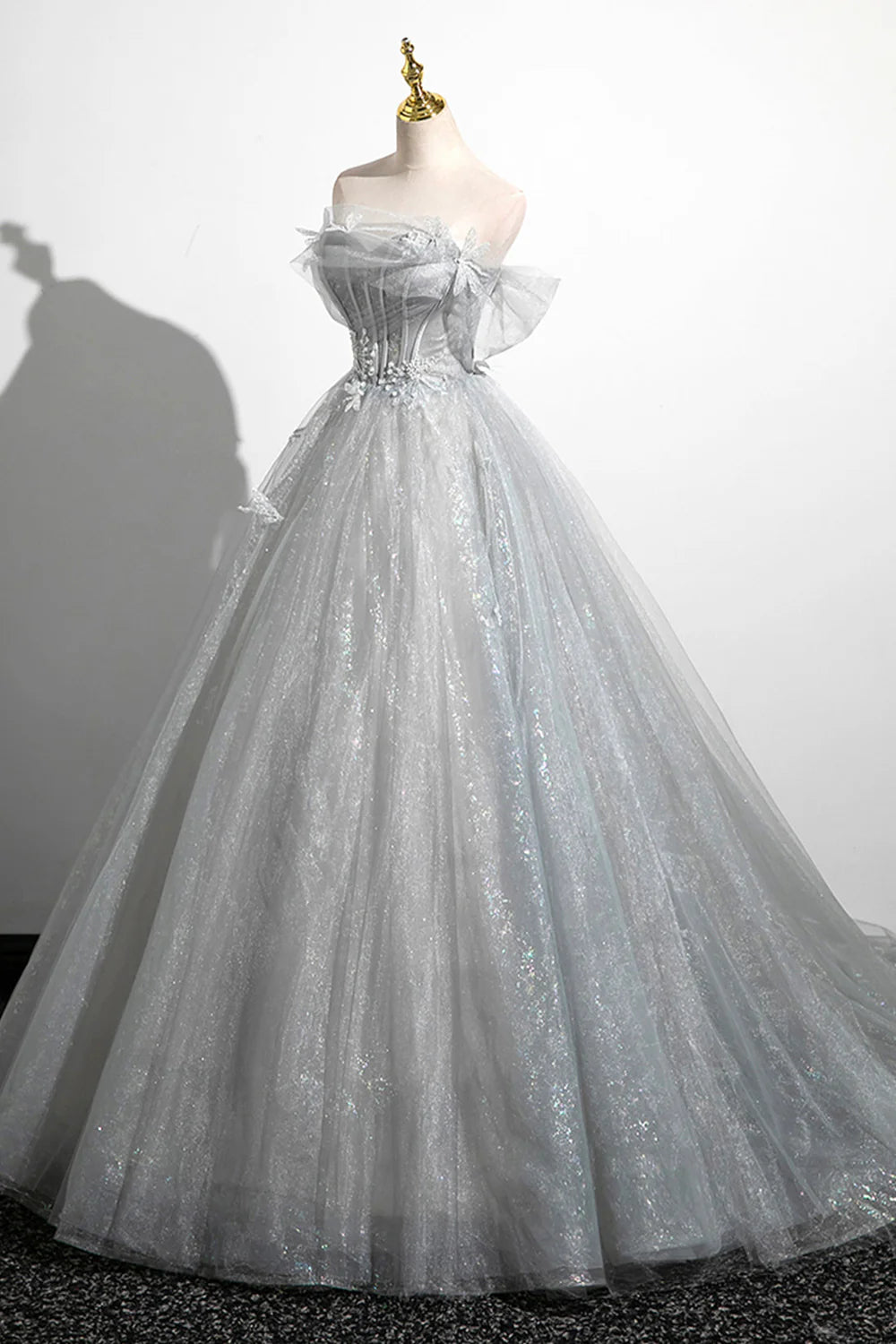 A-Line Off the Shoulder Tulle Prom Dress Corset Floor Length Party Dress