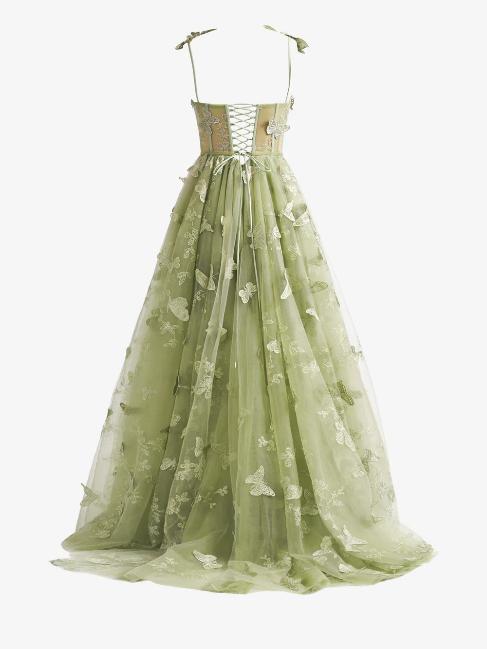 A-line Butterfly Lace Corset Prom Dress with Slit
