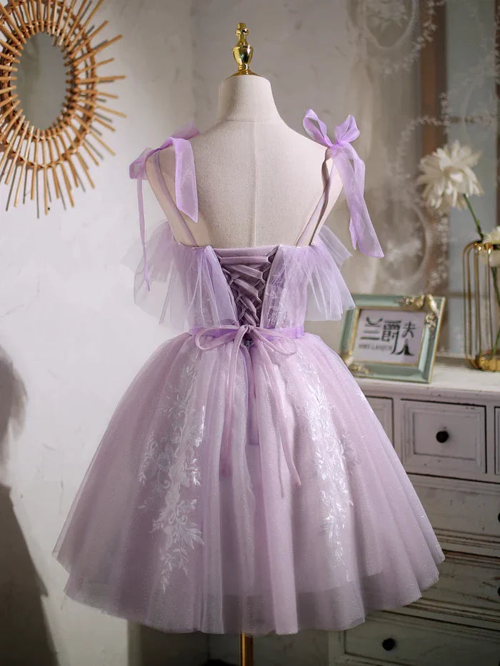 A-line Short Party Dress Homecoming Dress with Ribbon
