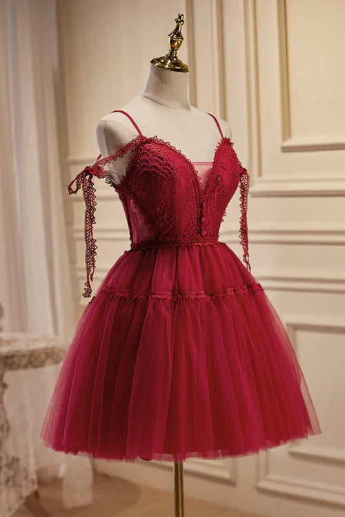 A Line V Neck Tulle Homecoming Dress