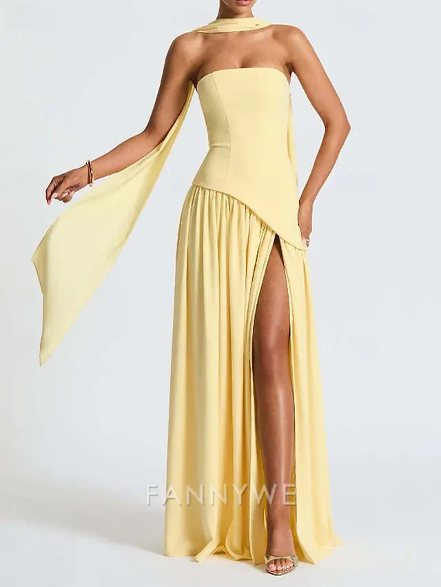 FannyWe Vestido Largo Sencillo para Mujer Vestido Maxi Vestido Blanco Vestido de Graduación Vestido de Fiesta Moda Fiesta Fiesta de Noche Salir Corte Regular Liso Sin Mangas Sin Tirantes Blanco Amarillo Vino Azul Marino Verano