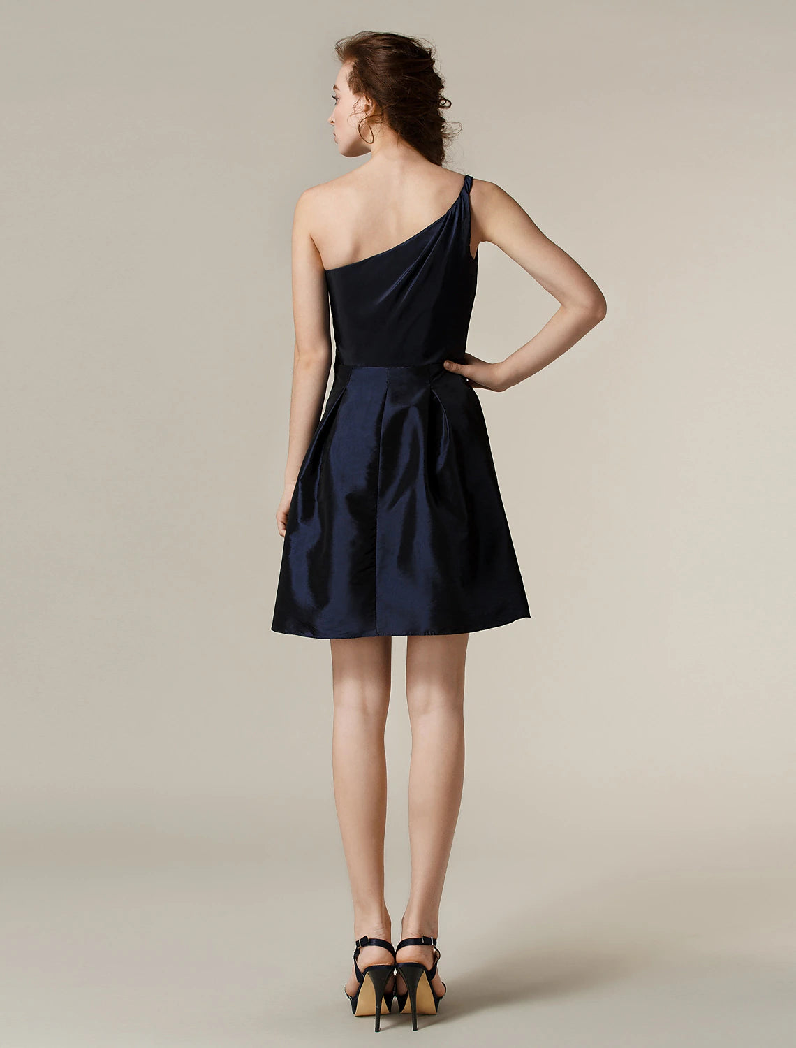A-Line / Princess One Shoulder Short / Mini Taffeta Bridesmaid Dress