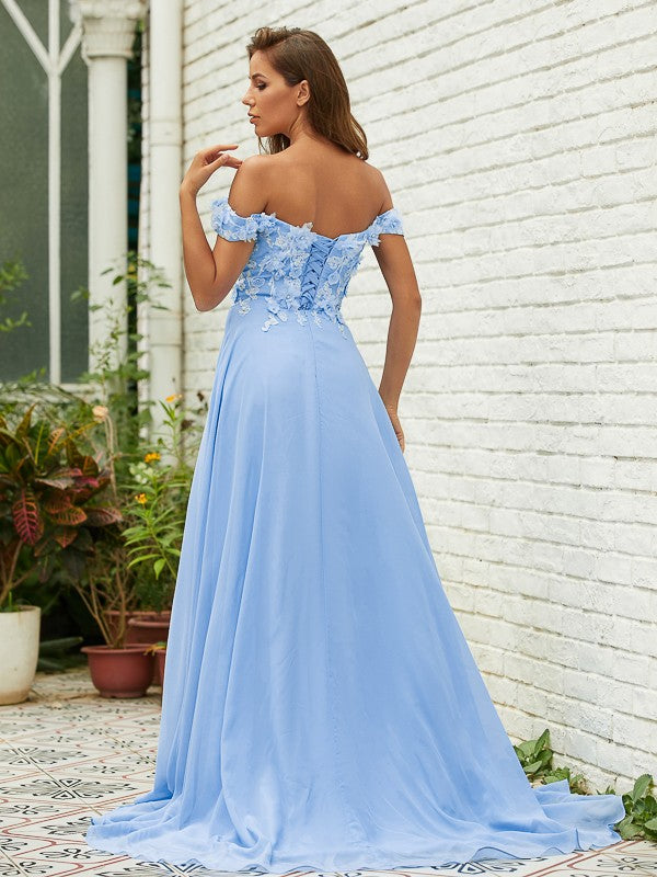 A-Linie/Princess-Linie Chiffon Applikationen Schulterfrei Ärmellos Sweep/Pinsel zug Kleider