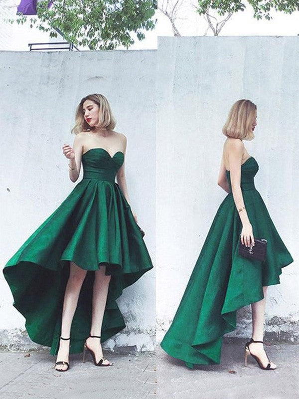 A-Linie/Princess-Linie Satin Rüschen Herzausschnitt Ärmellos Asymmetrisch Heimkehrkleider