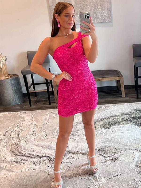 Vestidos cortos/mini sin mangas con un solo hombro y corte tubo/columna