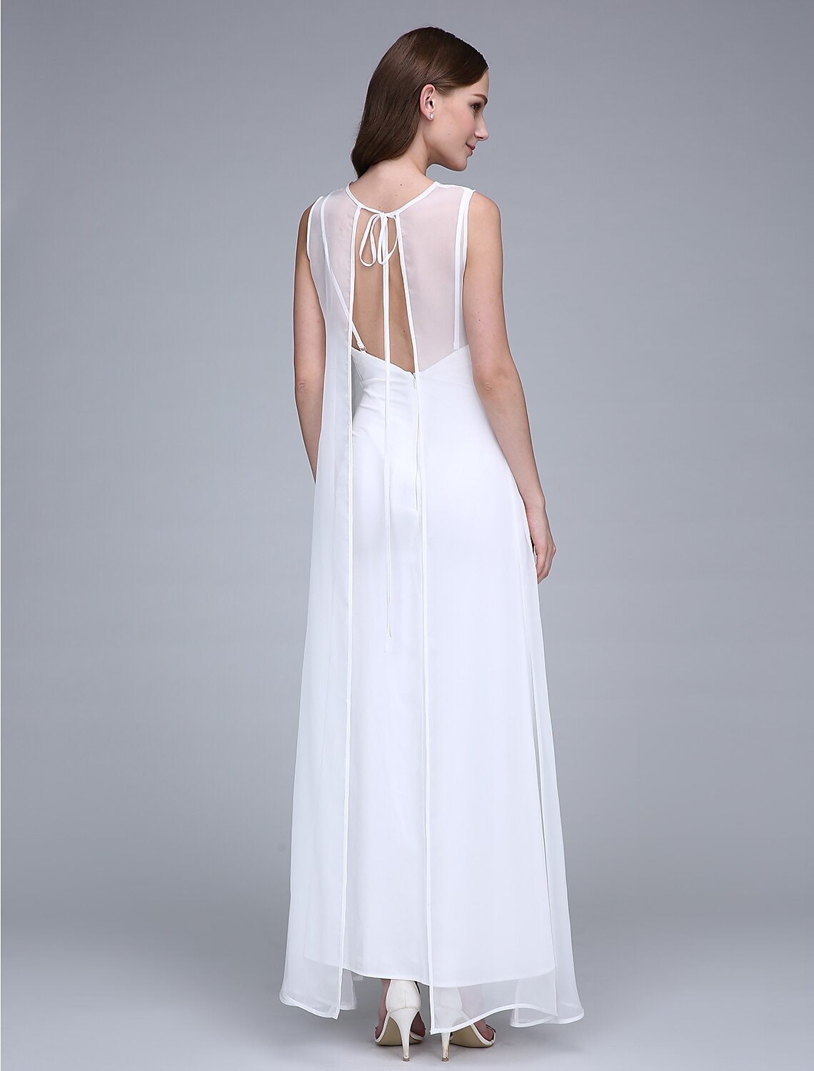Vestido de dama de honor de corte tubo/columna, cuello barco, sin mangas, espalda abierta, largo hasta los tobillos, de gasa/jersey con abertura frontal