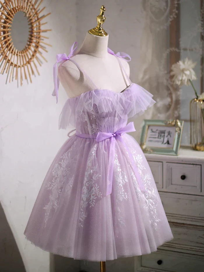 A-line Short Party Dress Homecoming Dress with Ribbon