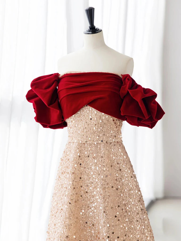 A-Line Long Tulle Sequin Long Prom Dress