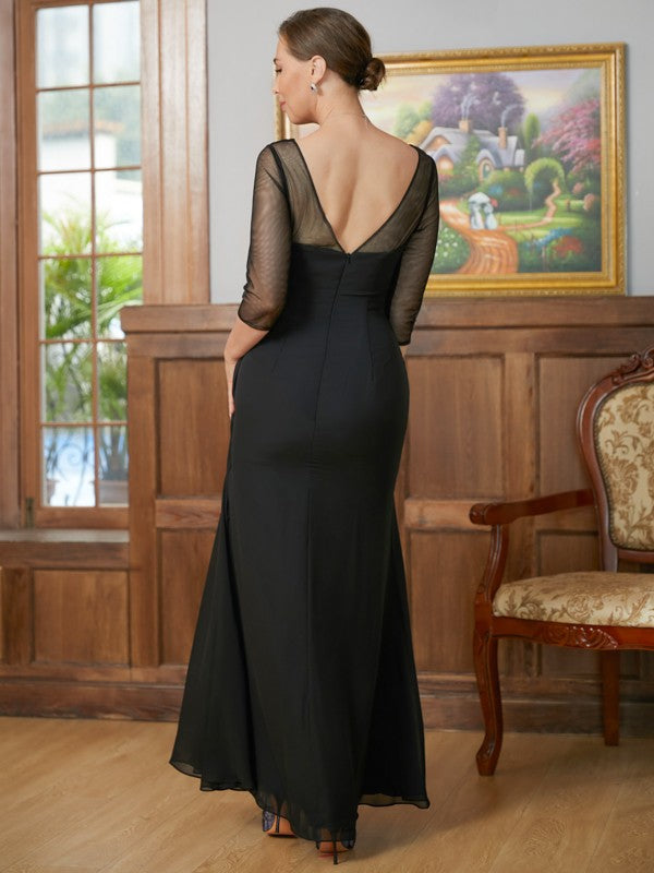 A-Linie/Princess-Linie Chiffon Rüschen U-Ausschnitt 3/4-Ärmel Bodenlang Kleider für die Brautmutter