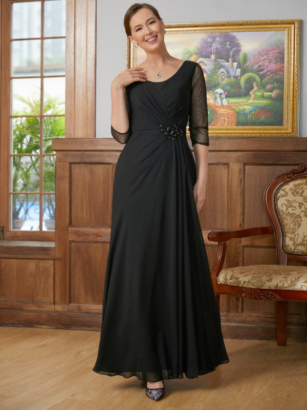 A-Linie/Princess-Linie Chiffon Rüschen U-Ausschnitt 3/4-Ärmel Bodenlang Kleider für die Brautmutter