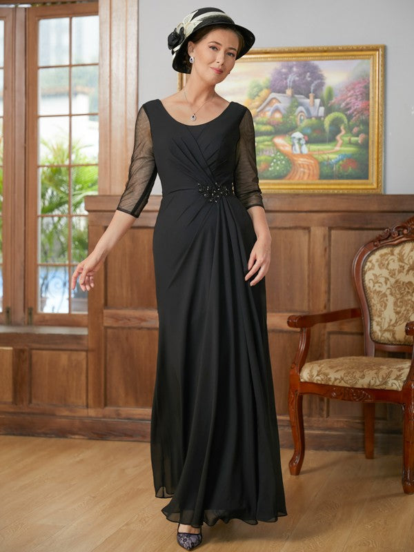 A-Linie/Princess-Linie Chiffon Rüschen U-Ausschnitt 3/4-Ärmel Bodenlang Kleider für die Brautmutter