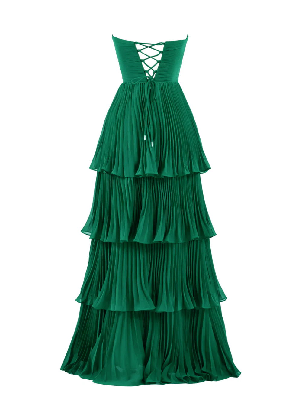 Trägerloses, langes, mehrlagiges Ballkleid mit Rüschen