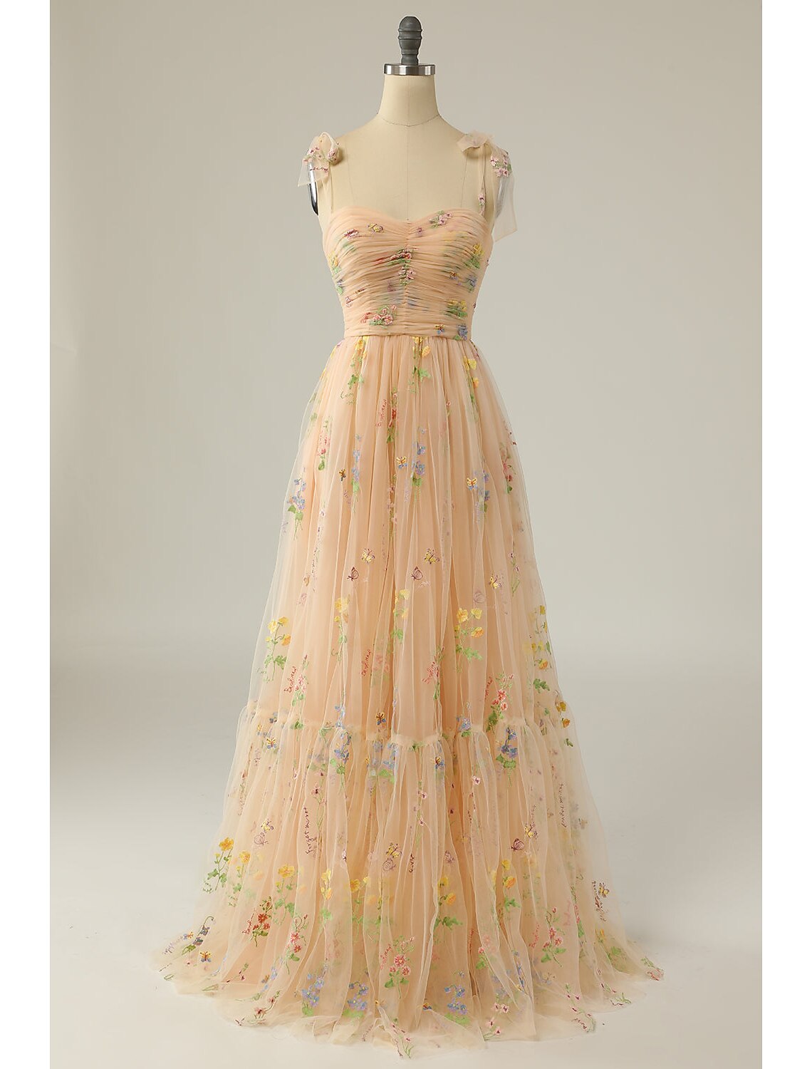 A-Line Prom Dresses Floral Dress Formal Wedding Guest Floor Length Sleeveless Sweetheart Lace Backless with Pleats Ruched