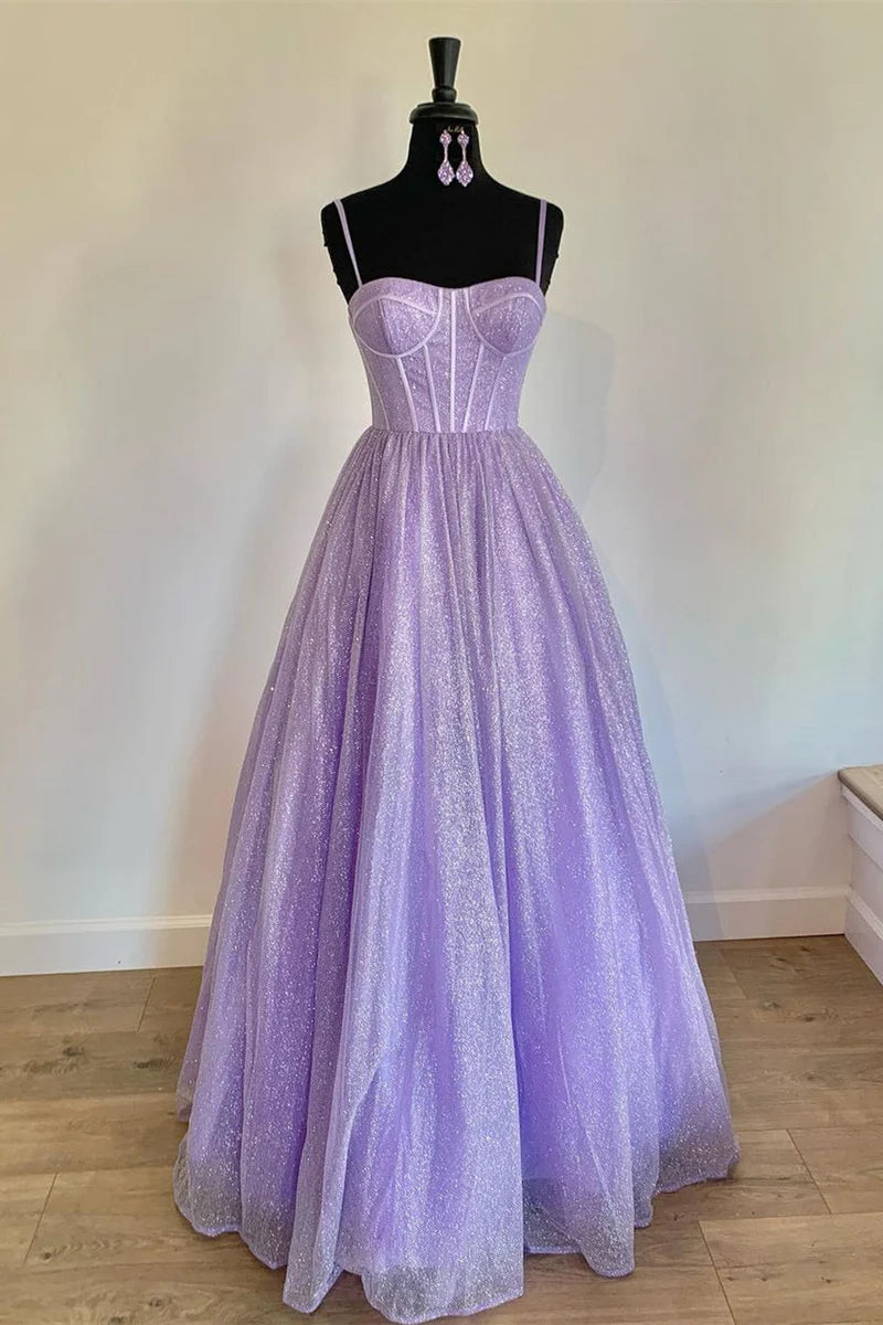 A-Line Straps Long Formal Prom Dresses