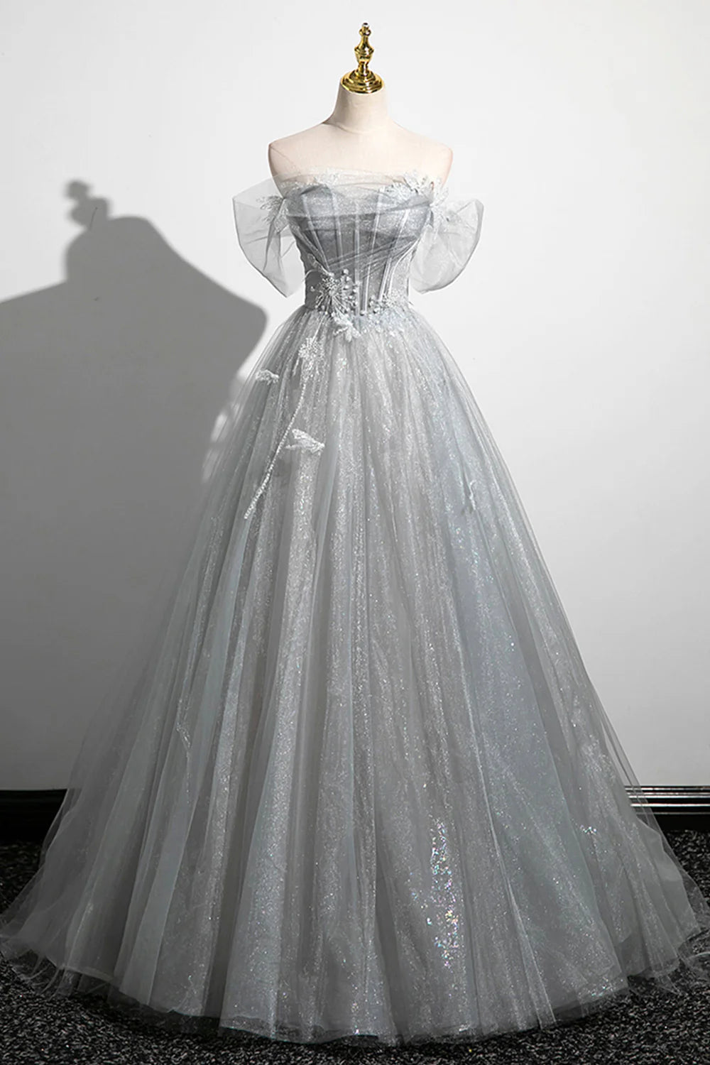 A-Line Off the Shoulder Tulle Prom Dress Corset Floor Length Party Dress