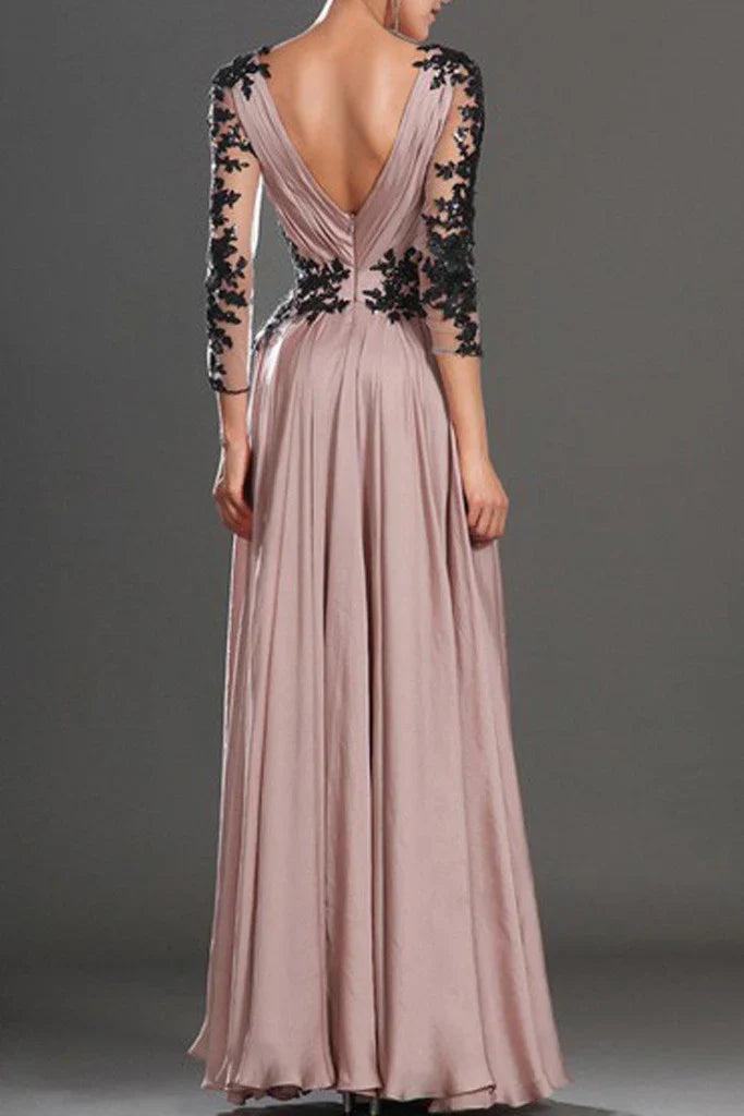 A-Linie V-Ausschnitt Langarm Spitze Abendkleid Abendkleid Ballkleider