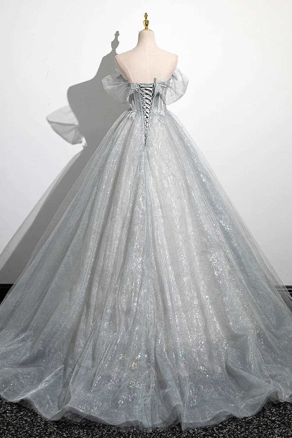 A-Line Off the Shoulder Tulle Prom Dress Corset Floor Length Party Dress
