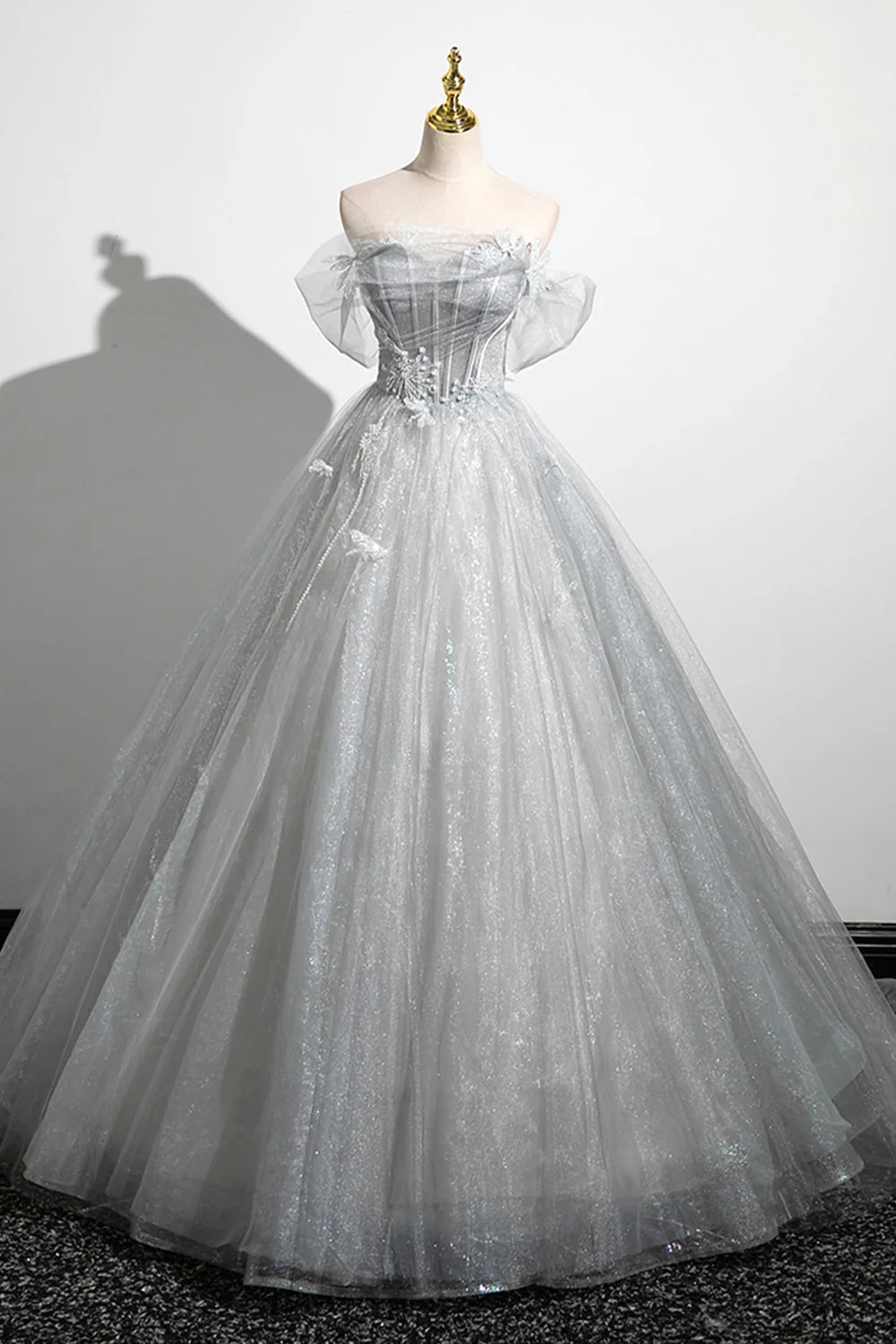 A-Line Off the Shoulder Tulle Prom Dress Corset Floor Length Party Dress