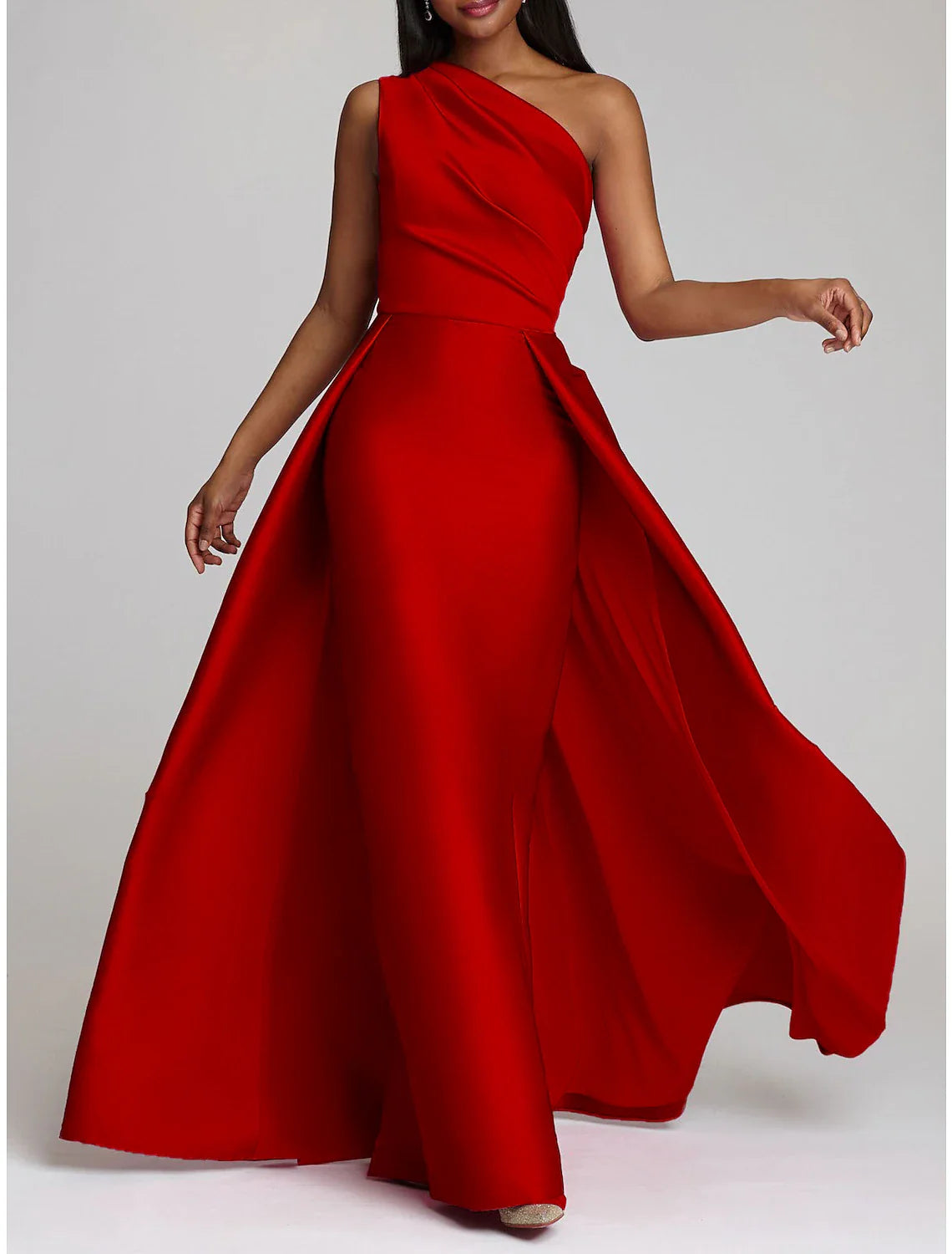 Sheath / Column Evening Gown Elegant Dress Wedding Guest Cocktail Party Floor Length Sleeveless One Shoulder Satin