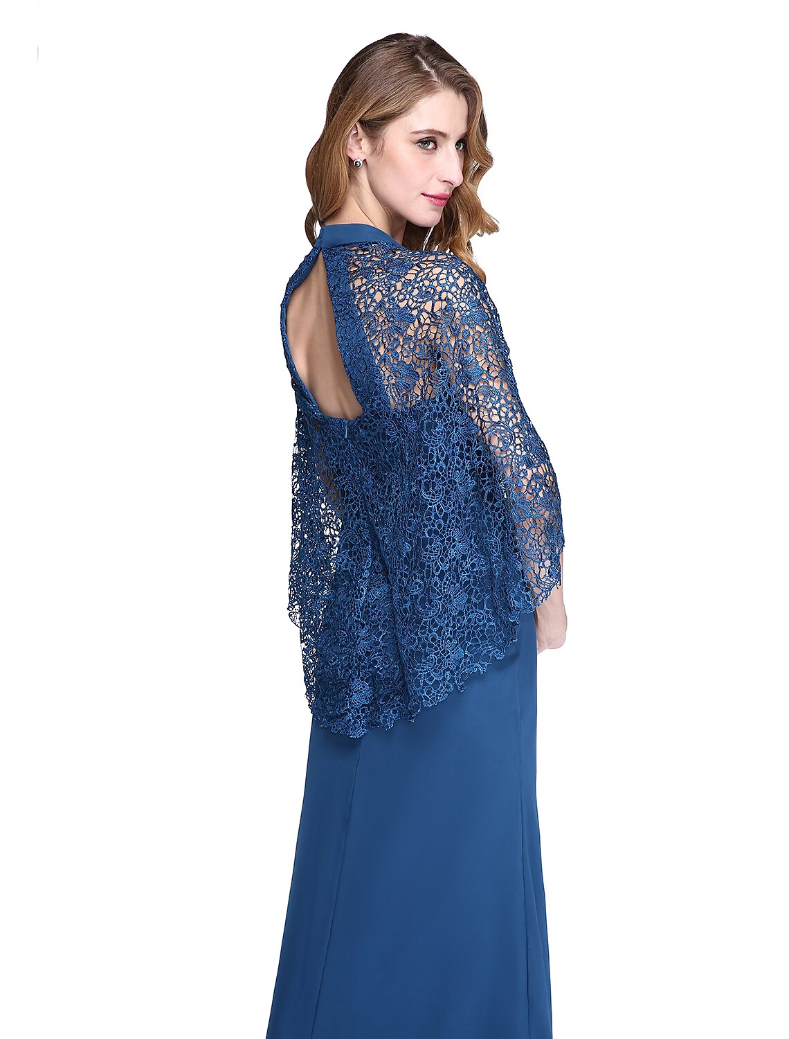 Vestido de gasa/encaje para madre de la novia con pliegues, corte tubo/columna, cuello halter, largo hasta el suelo