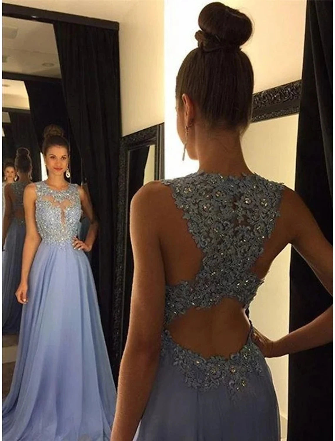 A-Linie Empire-Abschlussball Formeller Abendkleid Rundhalsausschnitt Ärmellos Sweep/Pinsel Schleppe Chiffon mit Perlenapplikationen