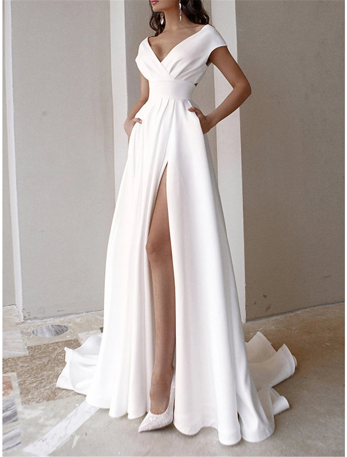 Women's Prom Dress Party Dress Swing Dress Long Dress Maxi Dress Black White Red Short Sleeve Plain Ruffle Summer Spring Fall V Neck