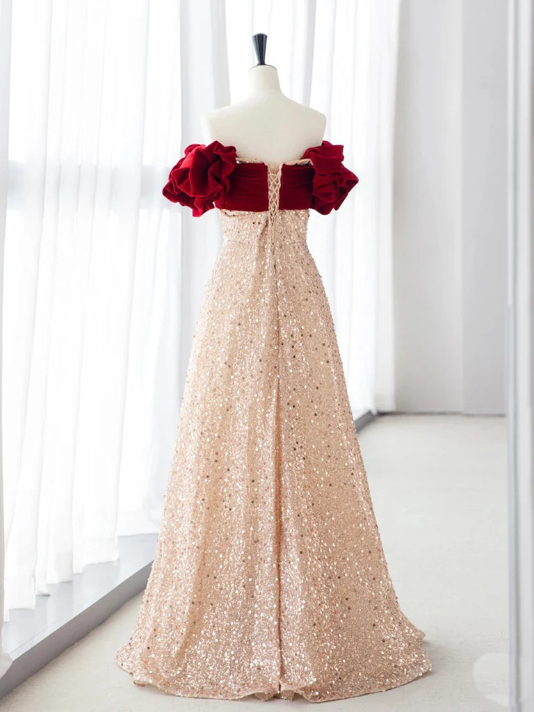 A-Line Long Tulle Sequin Long Prom Dress