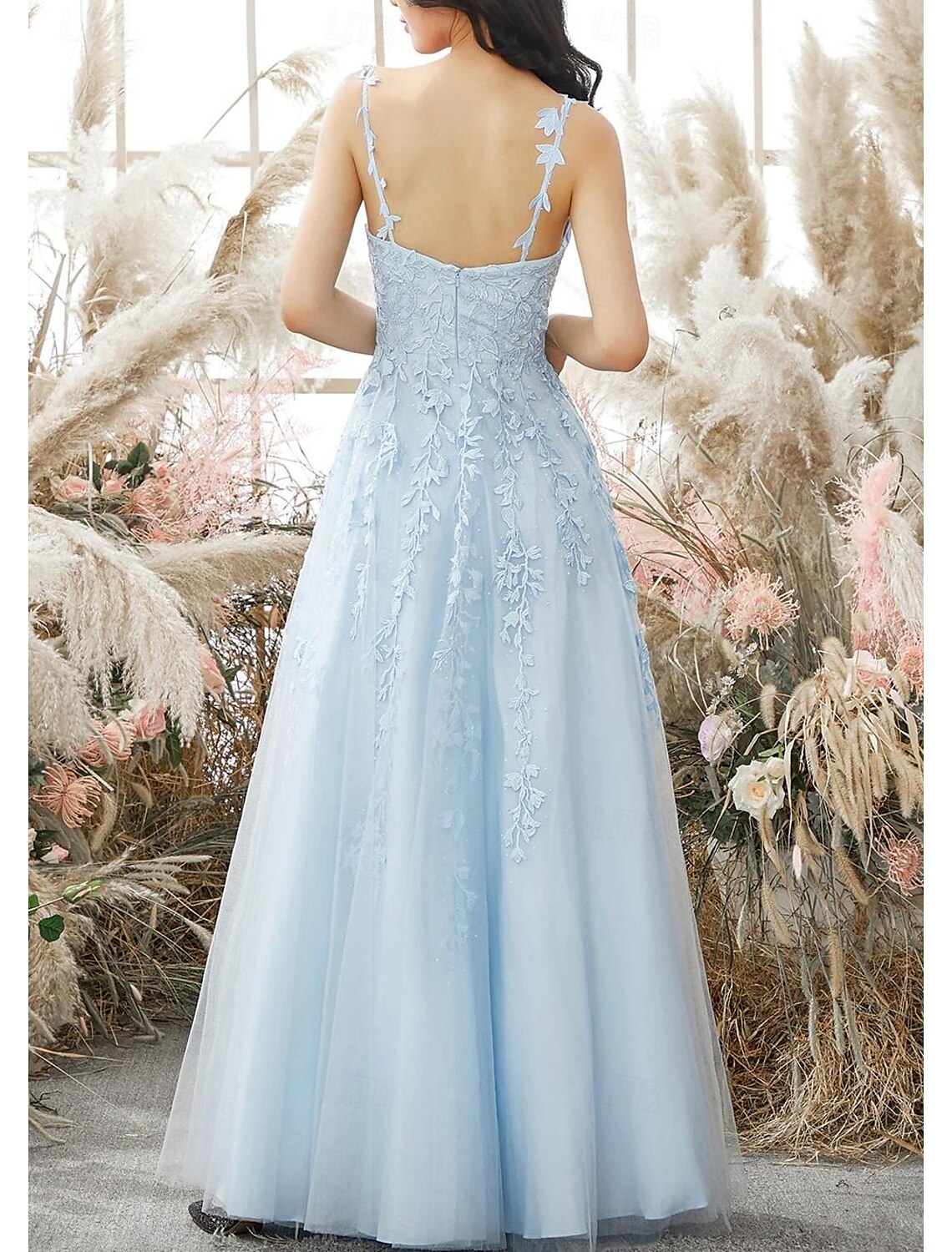 Vestidos de fiesta elegantes con corte tubo/columna, formales, largos hasta el suelo, sin mangas, tirantes finos, de tul con apliques