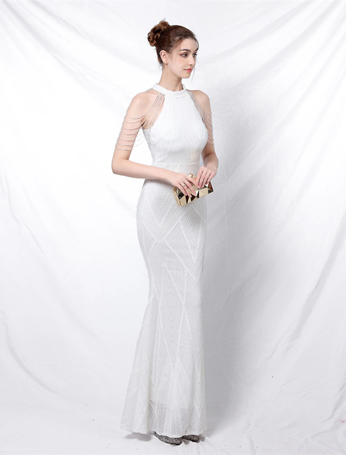 Mermaid Party Dress Prom Dresses Sparkle & Shine Dress Formal Wedding Guest Floor Length Sleeveless Halter Neck Sequined with Sequin