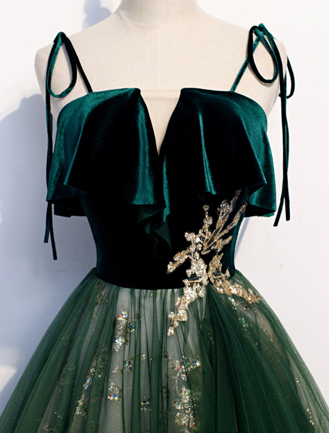 A-Linie, glitzernd, luxuriös, für formelle Anlässe, Abendkleid, Spaghettiträger, ärmellos, bodenlang, Organza mit Pailletten