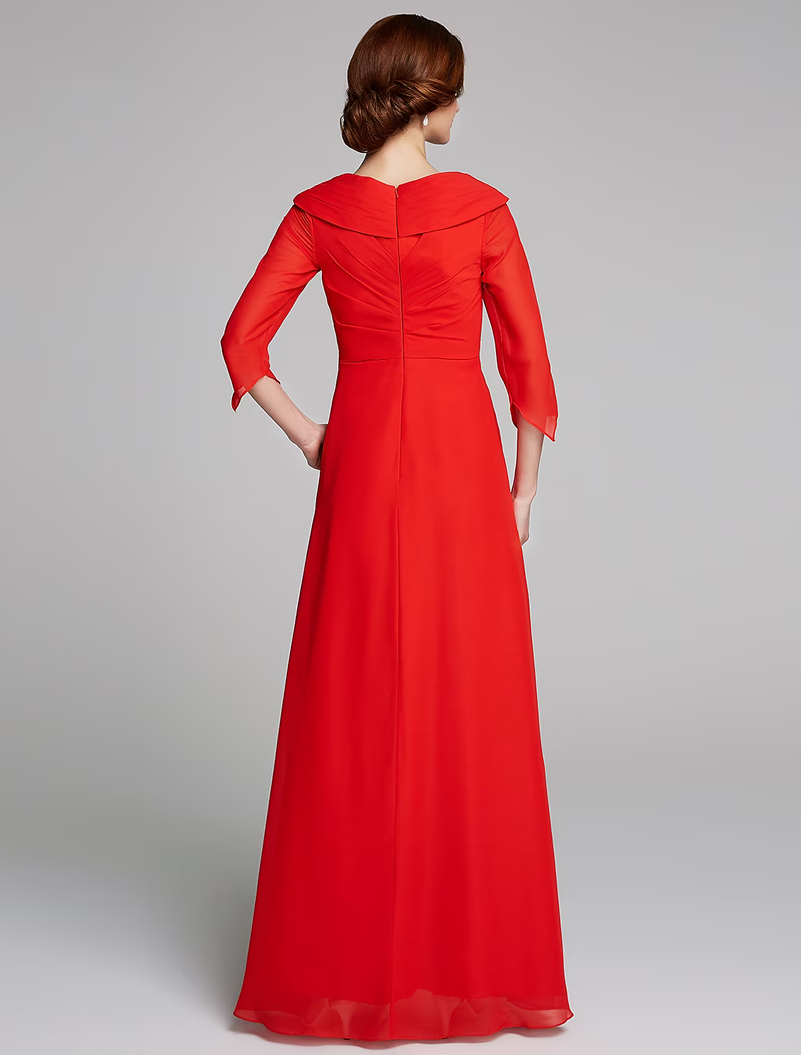 A-Linien-Kleid für die Brautmutter, elegant, V-Ausschnitt, bodenlang, Chiffon, halbe Ärmel mit Faltenapplikationen