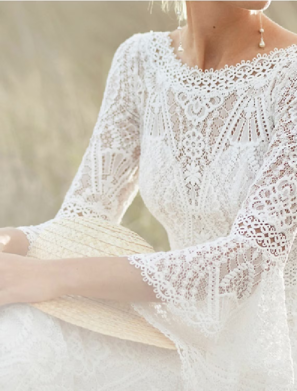 Beach Wedding Dresses Chapel Train A-Line Long Sleeve Jewel Neck Satin