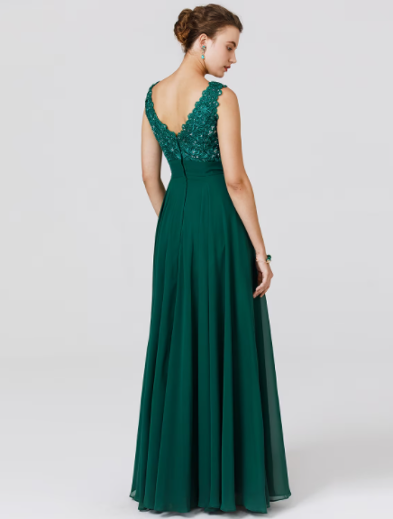 Vestido elegante de novia de corte A, largo hasta el suelo, sin mangas, cuello en V, de gasa, espalda con cuentas