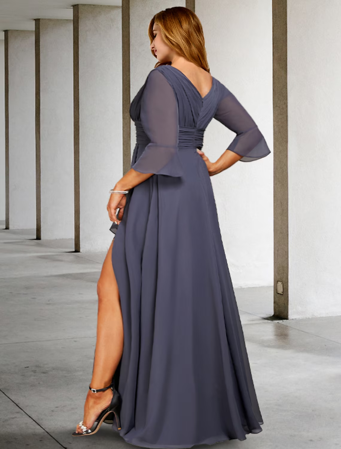 A-Linien-Kleid für die Mutter der Braut, formelle Kirche, Party, elegant, U-Ausschnitt, knielang, Ärmel aus Spitze und Stretchstoff mit Kristallbrosche