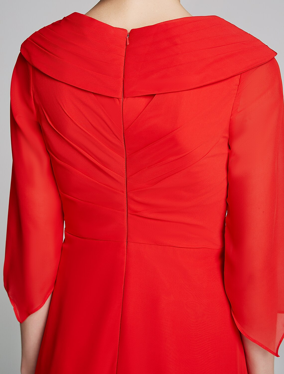A-Linien-Kleid für die Brautmutter, elegant, V-Ausschnitt, bodenlang, Chiffon, halbe Ärmel mit Faltenapplikationen