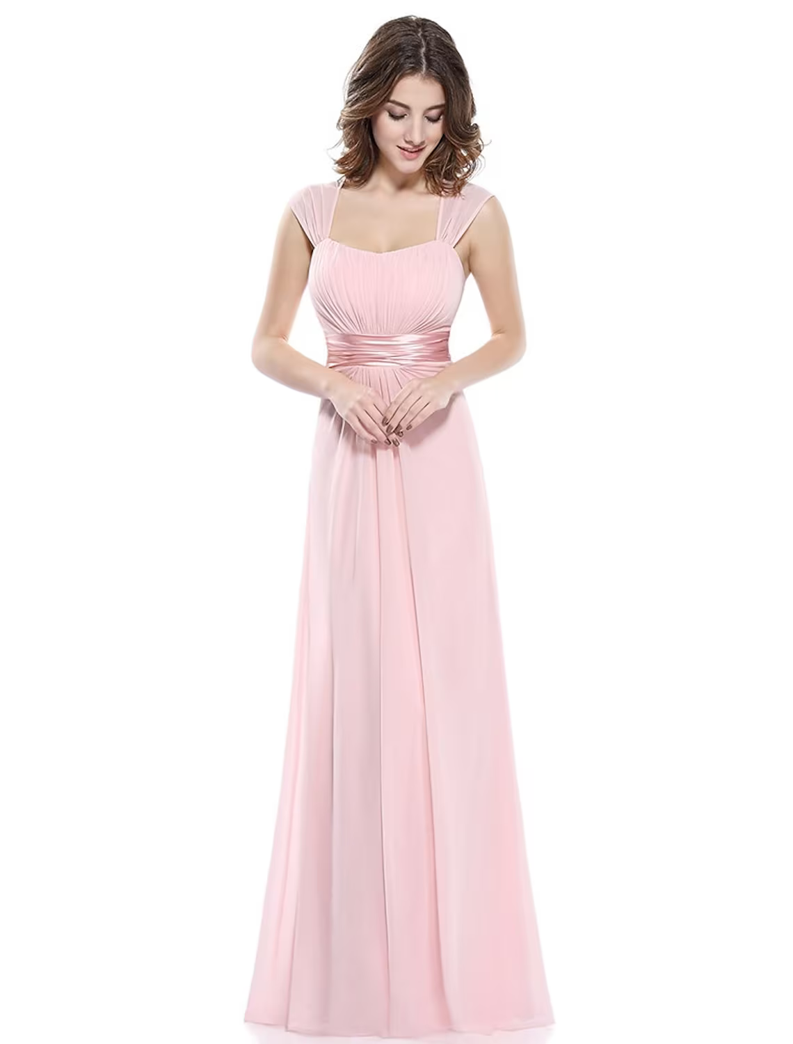 Vestido de noche de corte A, hermoso vestido de espalda, para invitada de boda, largo hasta el suelo, sin mangas, cuello redondo, de gasa con fruncido