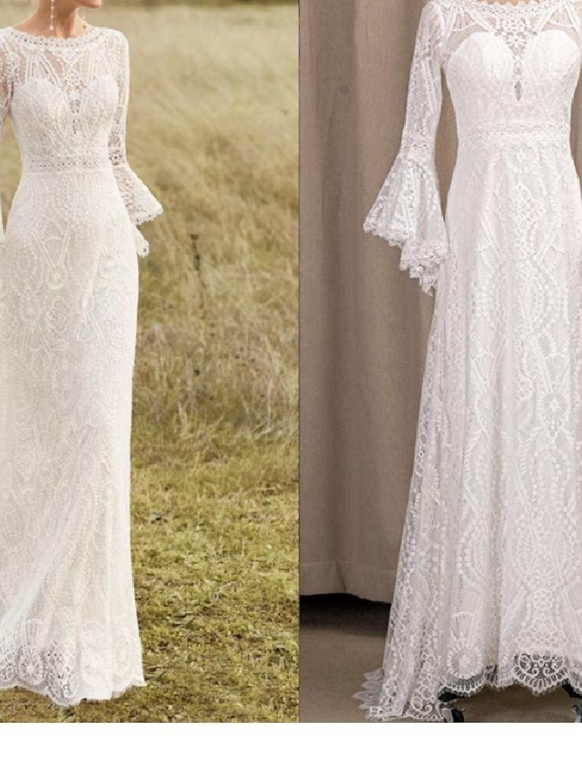 Beach Wedding Dresses Chapel Train A-Line Long Sleeve Jewel Neck Satin