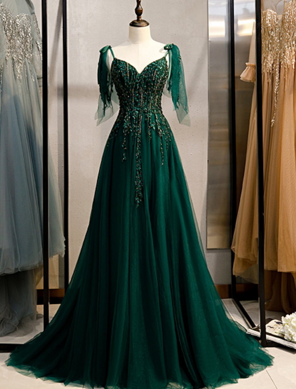 Vestido elegante de fiesta, de noche, formal, de cumpleaños, con tirantes y sin mangas, con bordado de cuentas