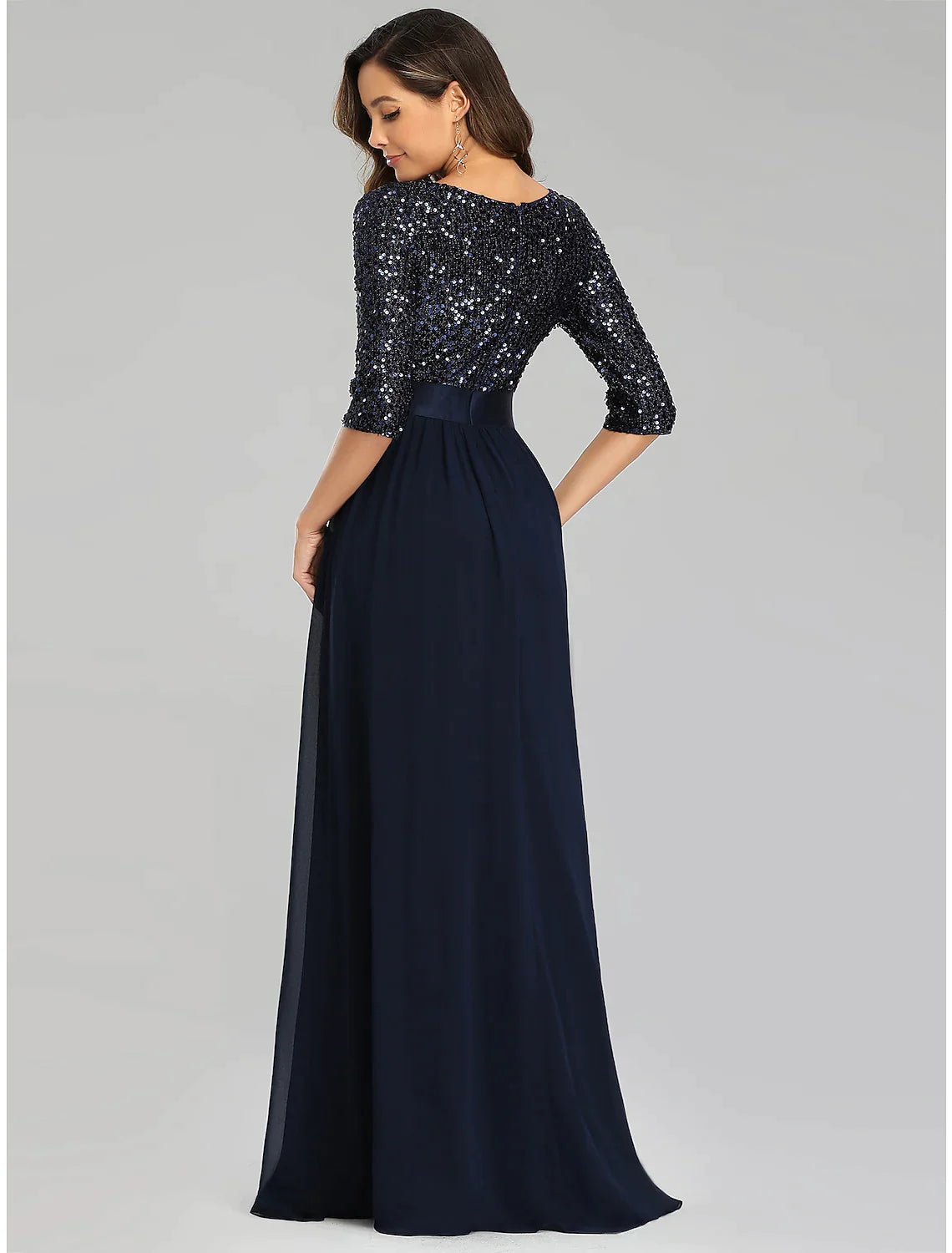 A-Linie Elegantes Hochzeitsgast-Abendkleid Lange Ärmel Bodenlang Tüll mit Pailletten