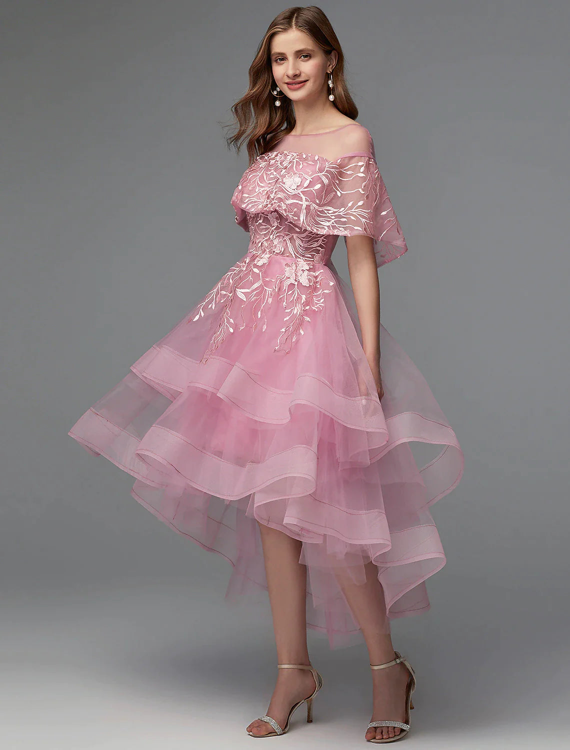 A-Linie Elegantes Kleid Asymmetrischer ärmelloser Hals Spitzenband hinten mit Spitze