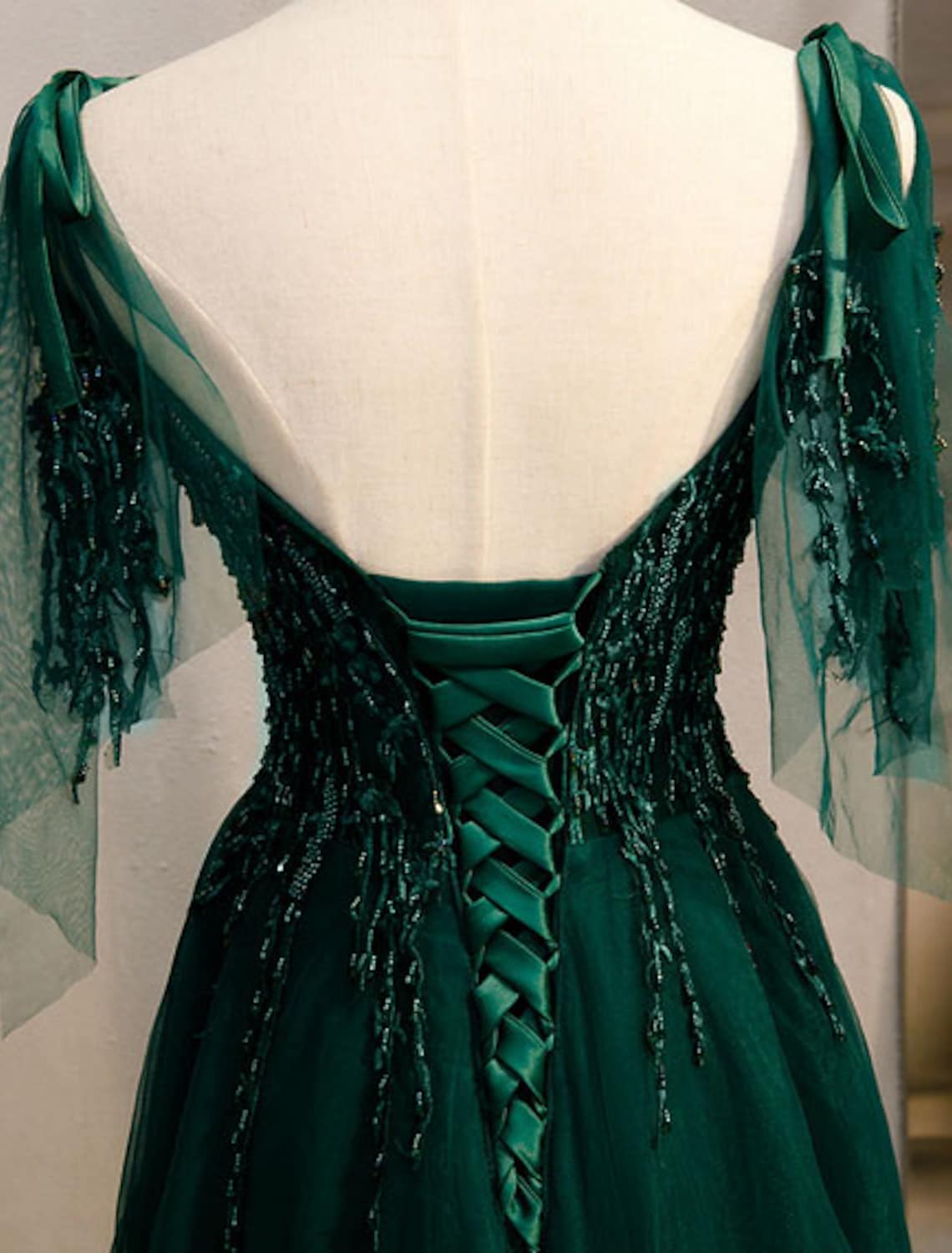 Vestido elegante de fiesta, de noche, formal, de cumpleaños, con tirantes y sin mangas, con bordado de cuentas