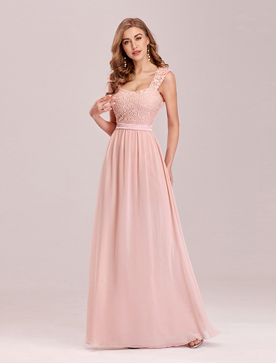 Vestido de noche formal elegante de corte A, sin espalda, sin mangas, largo hasta el suelo, de gasa con pliegues