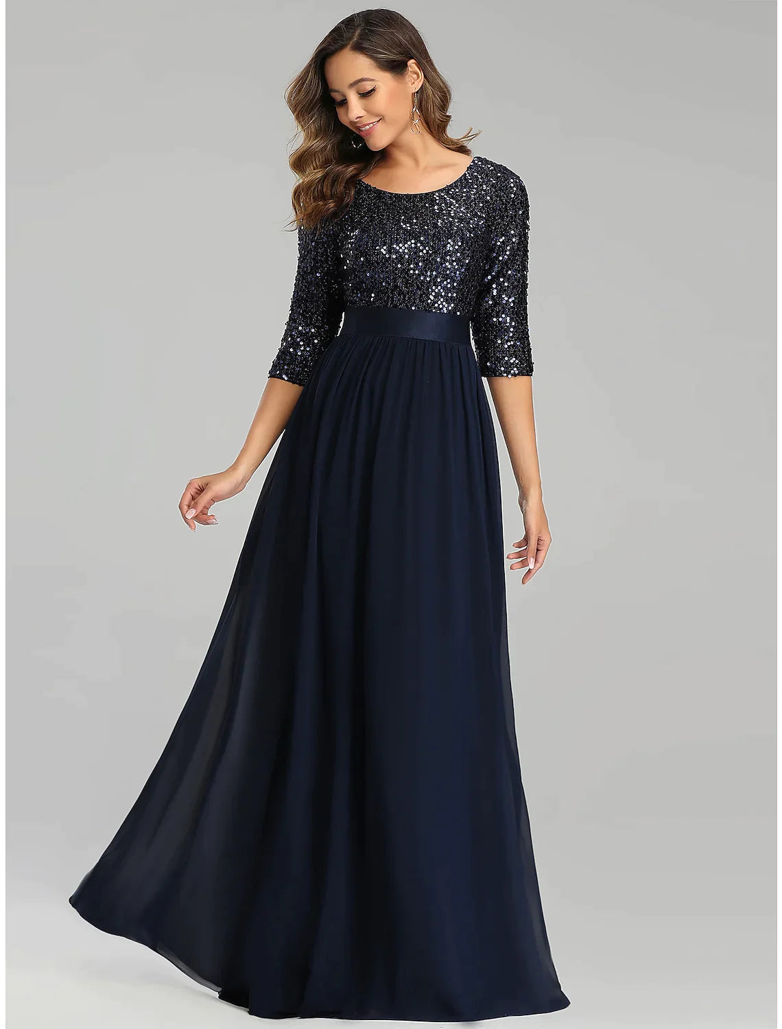 A-Linie Elegantes Hochzeitsgast-Abendkleid Lange Ärmel Bodenlang Tüll mit Pailletten
