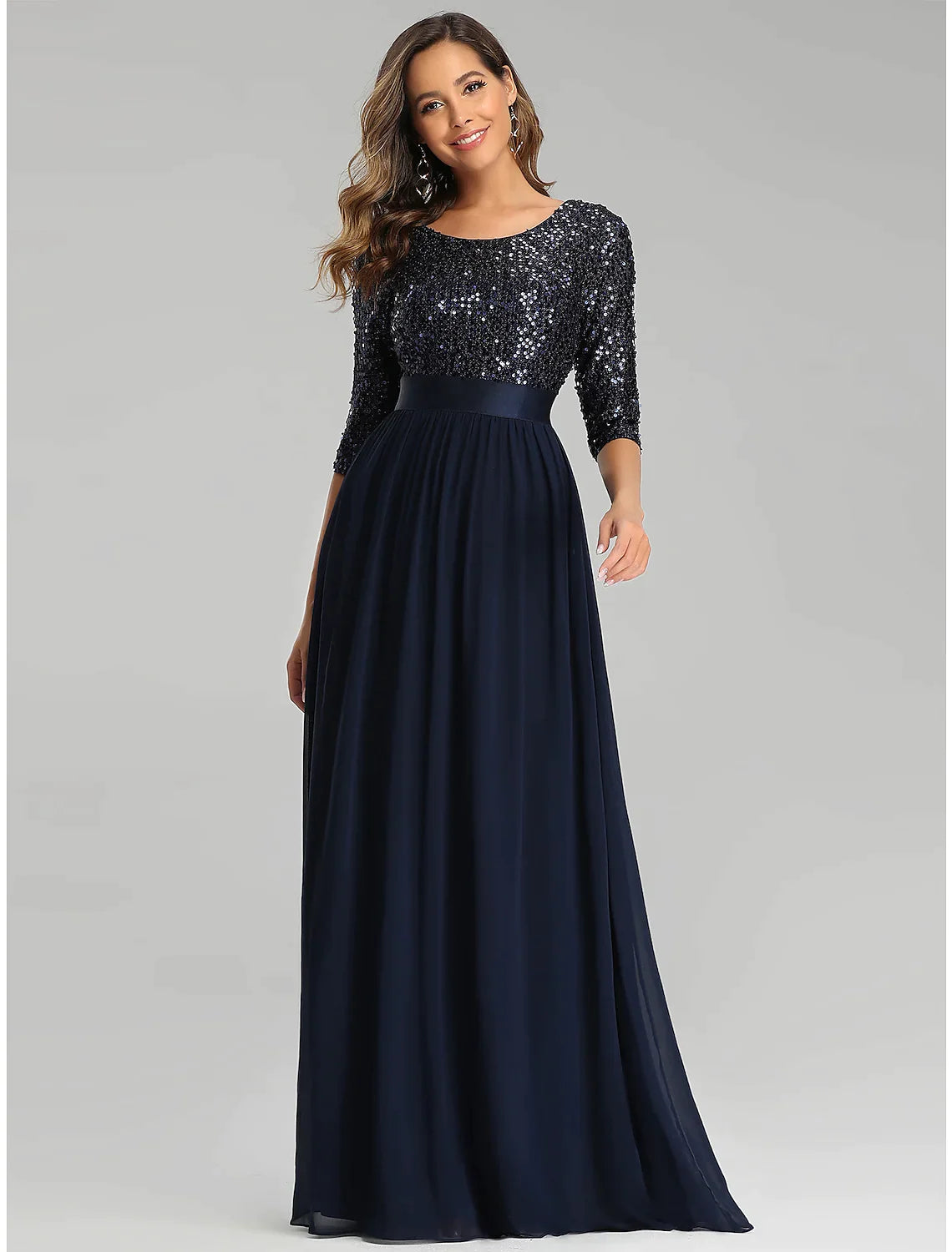 A-Linie Elegantes Hochzeitsgast-Abendkleid Lange Ärmel Bodenlang Tüll mit Pailletten