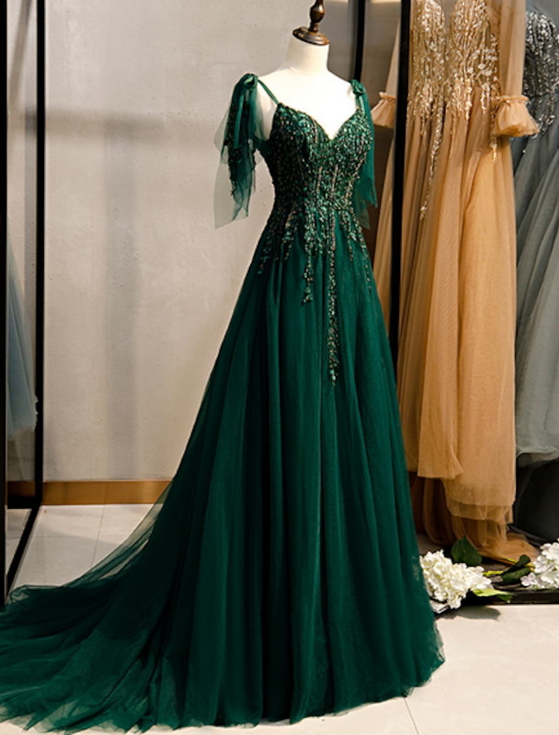 Vestido elegante de fiesta, de noche, formal, de cumpleaños, con tirantes y sin mangas, con bordado de cuentas