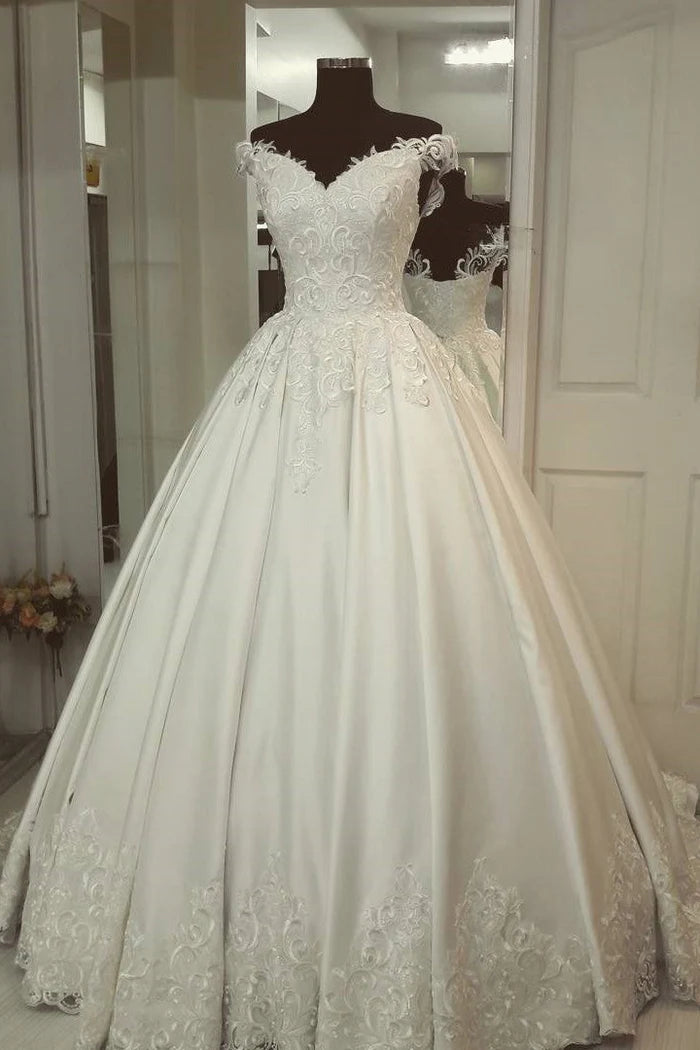 A-Line Off the Shoulder Appliques Wedding Dresses