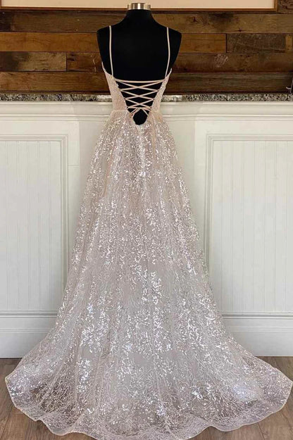 A-Linien-Ballkleid mit Pailletten und Spitze