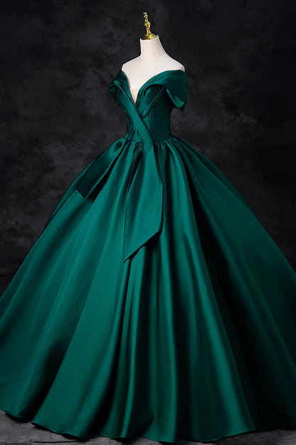A-Line Formal Satin Floor Length V-Neck Evening Evening Dresses